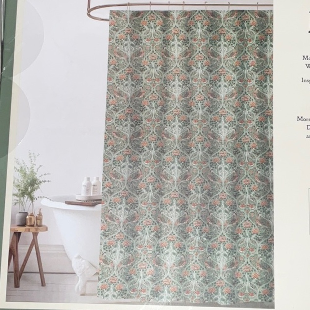 MORRIS & Co. SEASONS OF MAY PRINT GREEN 100% COTTON SHOWER CURTAIN 72x72 NWT